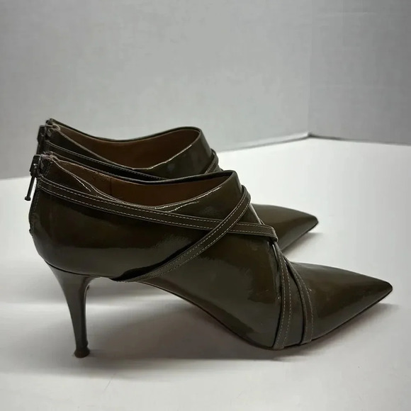 Chloe Ankle Heeled Boots Booties Boot Patent Leather Olive Green Size EU 37 US 7 - Picture 6 of 11